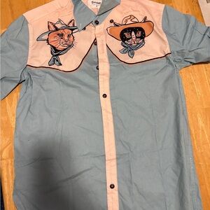 Men's Cowboy Cat Embroidered Shirt